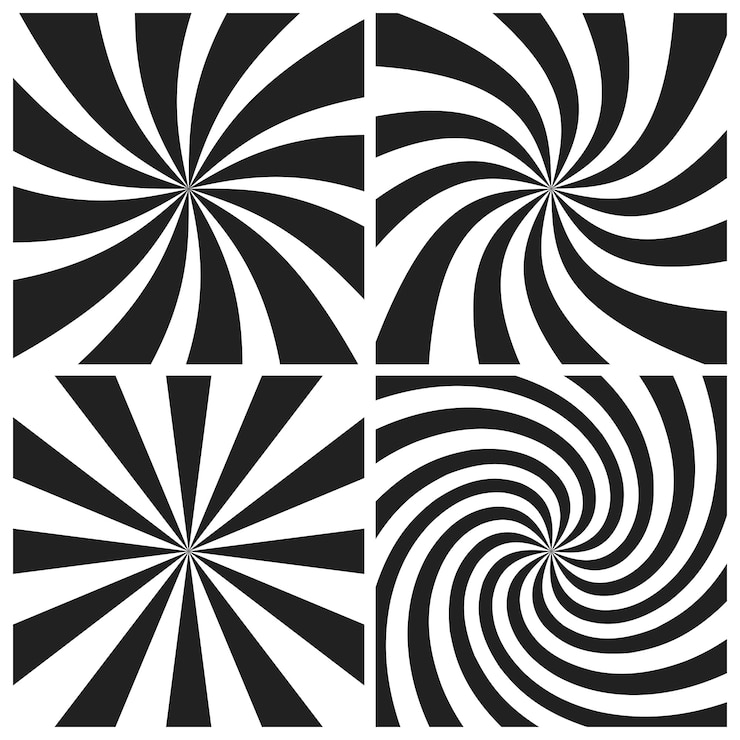 Vetor conjunto de fundos psicodélicos em espiral com raios radiais cinza