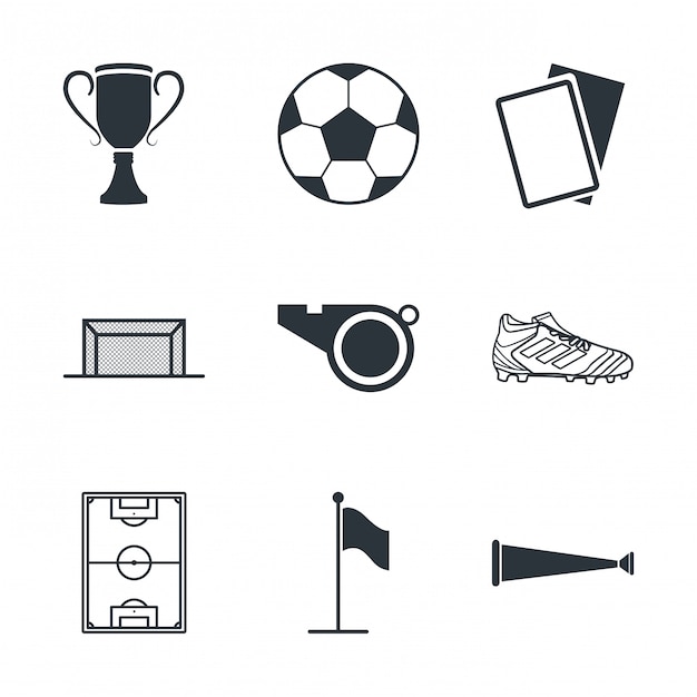 Conjunto de futebol de ícones em preto e branco