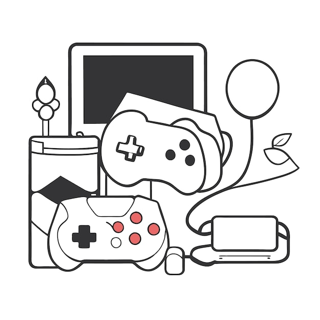 Conjunto de gadgets de jogos e coleção de elementos de streamer de jogos planos orgânicos