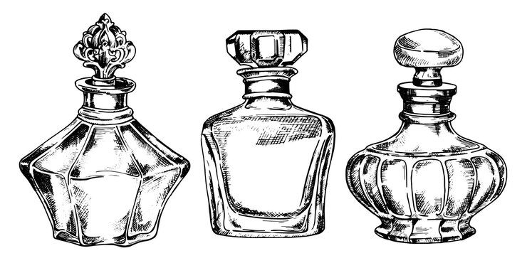 Vetor conjunto de garrafas com desenho vetorial de perfume em garrafas vintage de estilo esboço