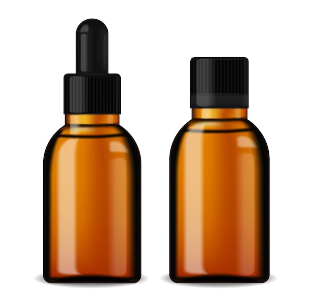 Conjunto de garrafas de óleo de cosméticos, frasco de vidro cosmético com conta-gotas. Líquido essencial, soro de eucalipto