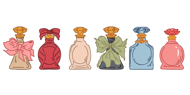 Vetor conjunto de garrafas de perfume coloridas ilustração vetorial em estilo de desenho animado