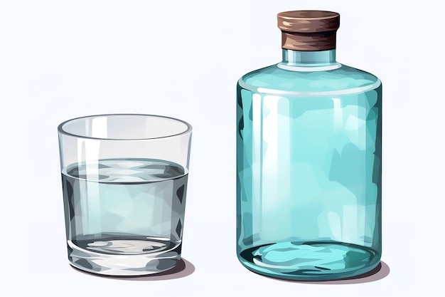 Conjunto de garrafas de vidro azuis desenhadas à mão aquarela conjunto de garrafa de vidro transparente abstrato o elemento