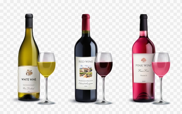 Conjunto de garrafas e copos de vinho