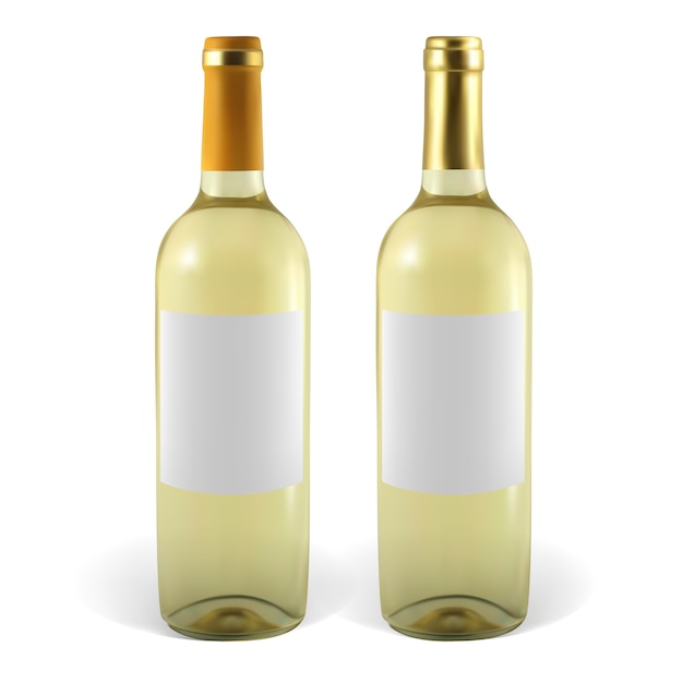 Conjunto de garrafas realistas de vinho branco