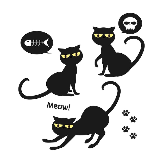 silhueta de gato preto para desenhos de halloween. mão desenhada ilustração  em vetor animal fofo. 9362387 Vetor no Vecteezy