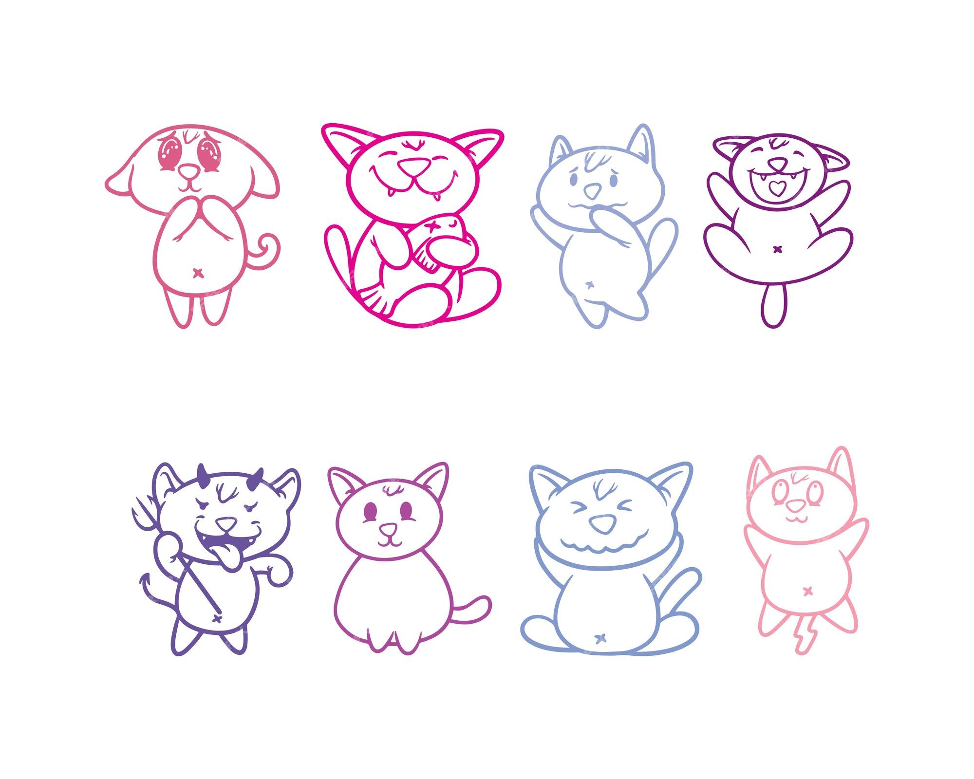 desenho animado conjunto do gatos com diferente poses e emoções. gato  comportamento, corpo língua e facial expressões. gatos dentro uma simples  fofa estilo, isolado vetor ilustração. 23645565 Vetor no Vecteezy