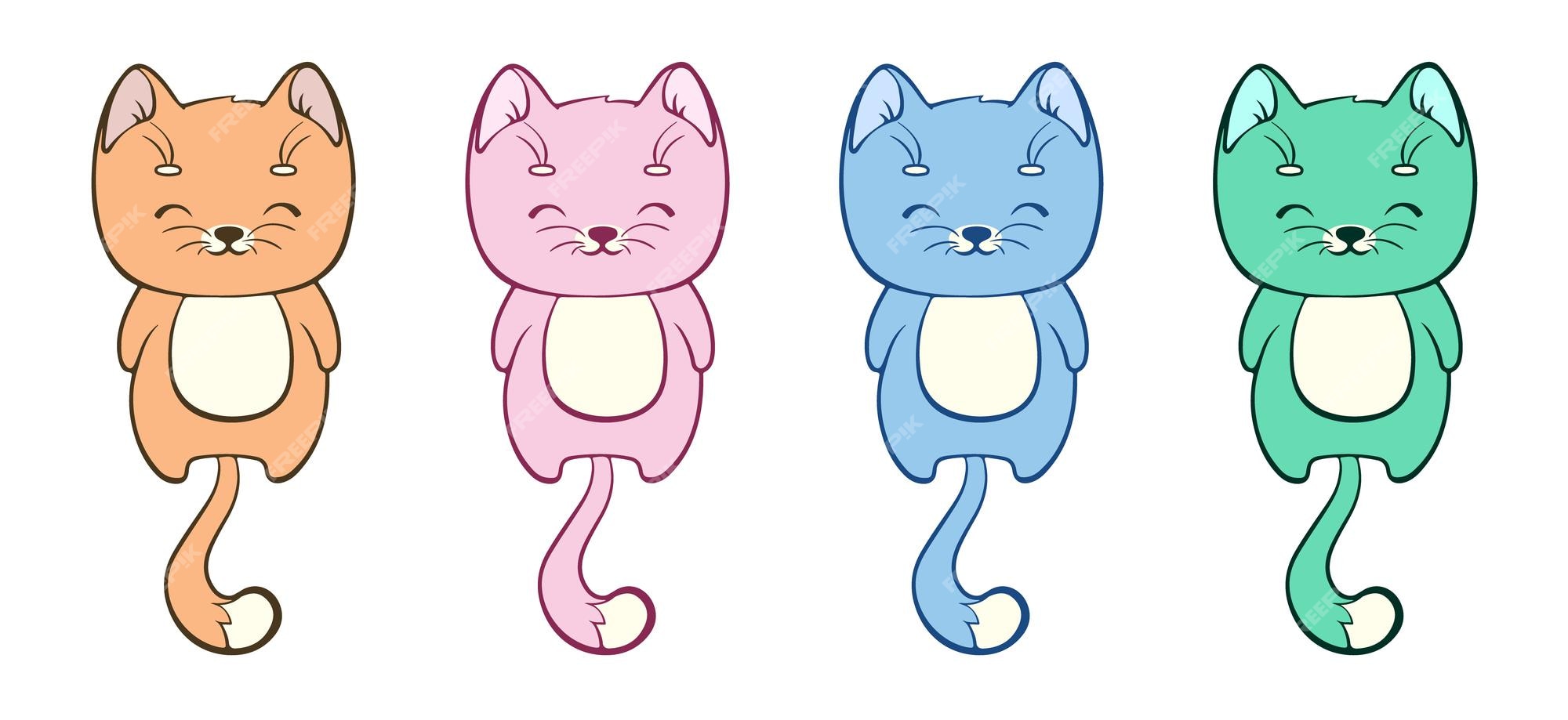 Vector a ilustração dos desenhos animados com gatos coloridos do kawaii  apropriados para o projeto ajustado da etiqueta do nome da criança, o nome  do rótulo e o conjunto de etiqueta imprimível