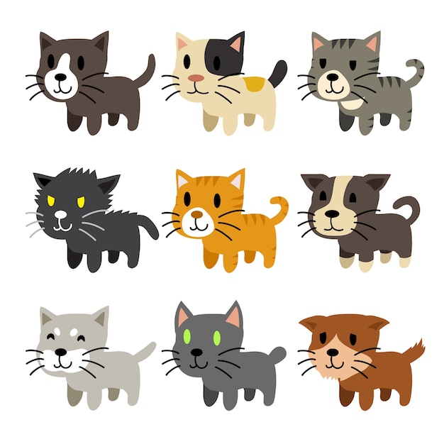 Conjunto de gatos dos desenhos animados