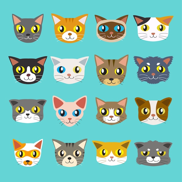 Conjunto de gatos dos desenhos animados