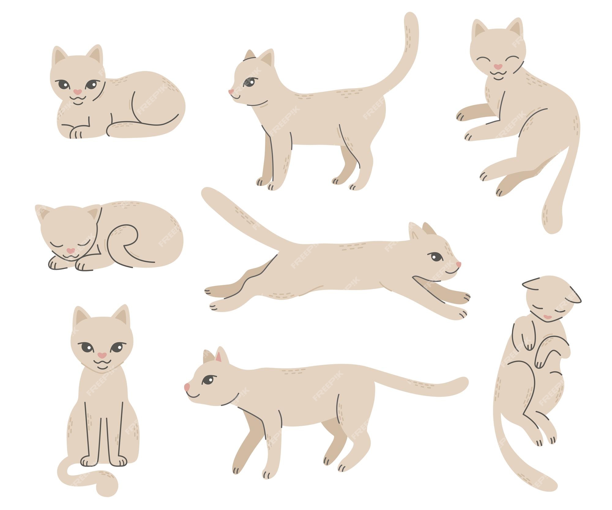 Gato Branco Marrom Kawaii Pulando Alegremente Vetor PNG , Gatos