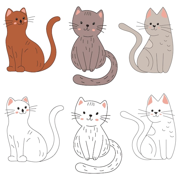 Desenho De Desenhos Animados Gatos Personagens Animais Grupo Página Para  Colorir Sentar Educação Clipart Vetor PNG , Desenho De Gato, Desenho De  Carro, Desenho De Desenho Animado Imagem PNG e Vetor Para