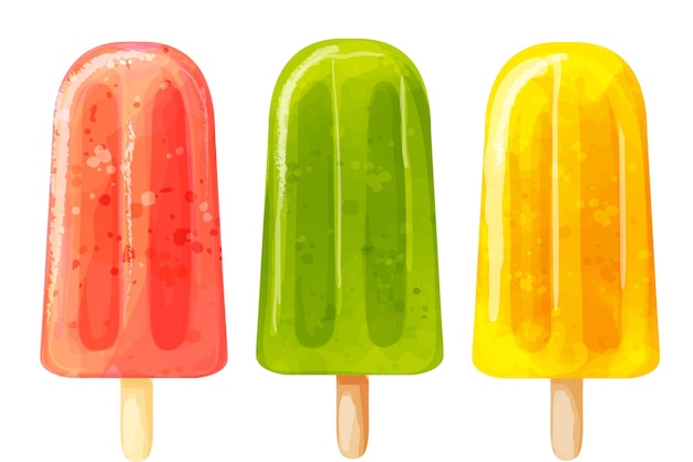 Conjunto de gelados coloridos em aquarela Ilustração de gelado de verão vetorial