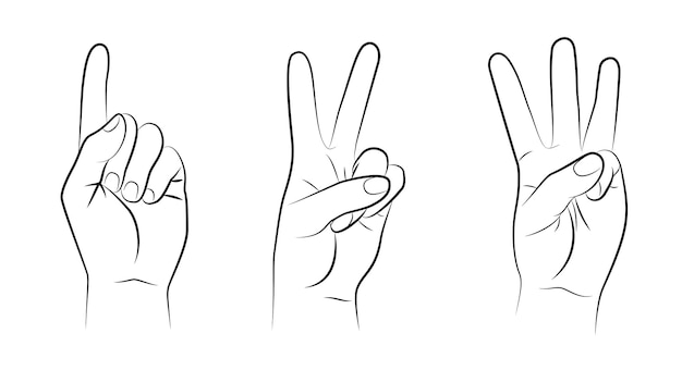 Vetor conjunto de gestos de mãos contando de um a três