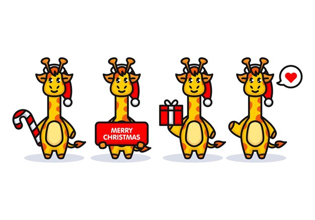 Conjunto de girafa fofa com fantasia de natal