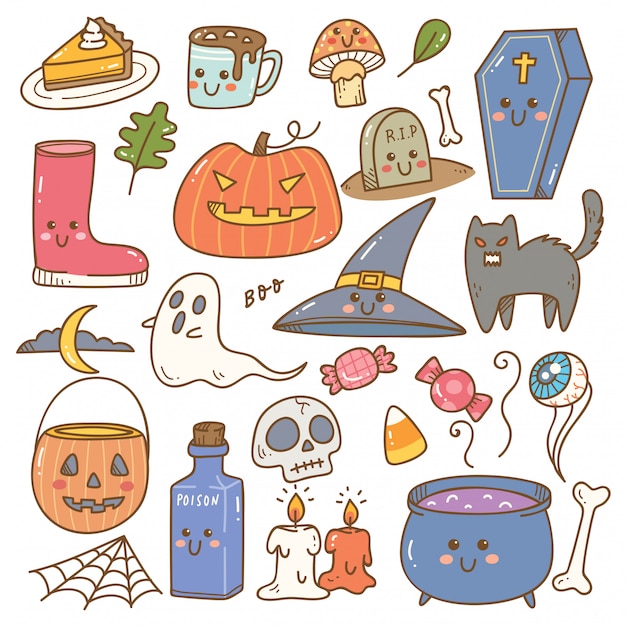 Vetor conjunto de giros doodles de halloween