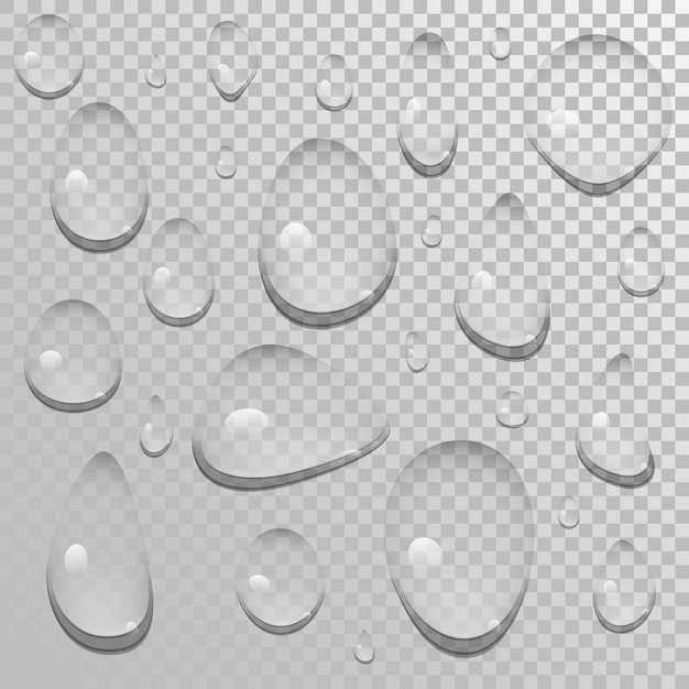 Conjunto de gotas de água transparente