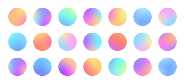 Conjunto de gradiente redondo botões coloridos de círculos suaves. esferas holográficas de gradiente