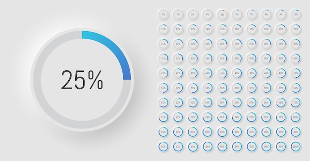 Conjunto de gráfico de pizza coleção de diagramas coloridos com 12345 seções ou etapas ícones de círculo para apresentação de negócios de design da web de interface do usuário infográfico ilustração vetorial