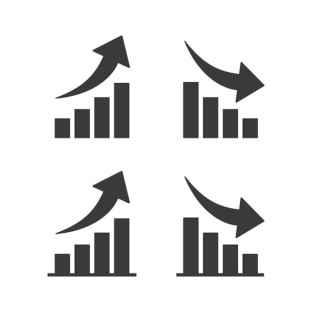 Vetor conjunto de gráfico subindo e descendo o ícone na ilustração vetorial isolada de estilo simples moderno