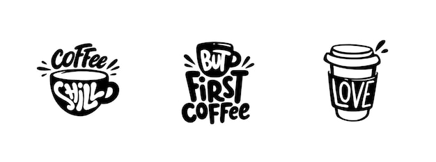 Conjunto de gráficos de citações de café, logotipos, etiquetas e emblemas.