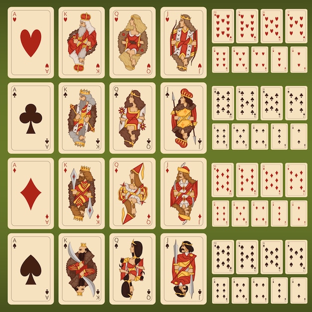 Vetor conjunto de grande vetor de cartas de baralho com personagens estilizadas