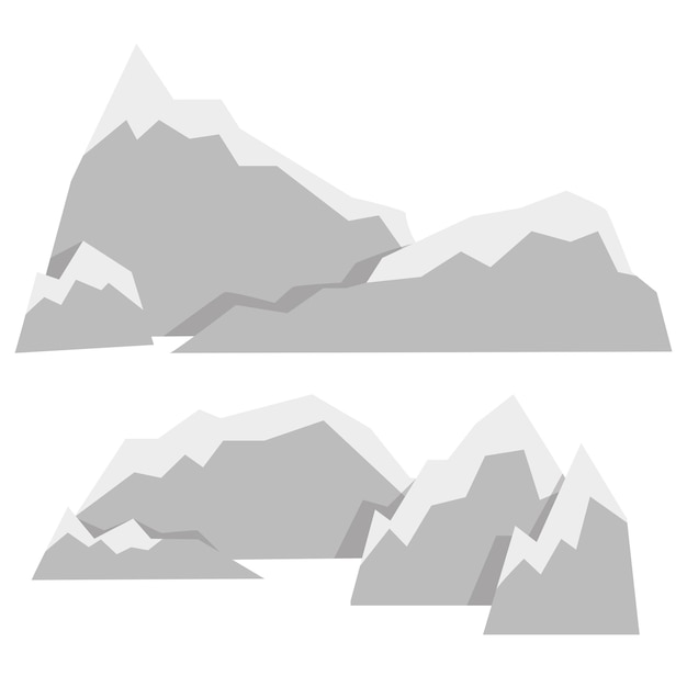 Conjunto de grandes e longas montanhas cinzentas com neve
