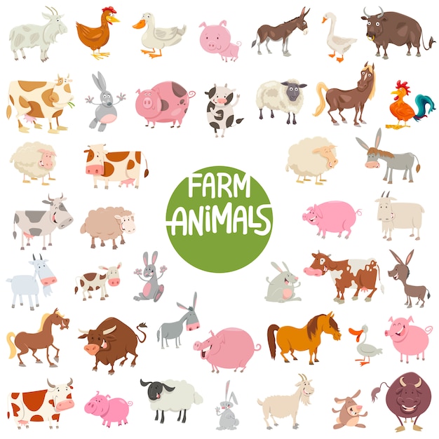 Conjunto de grandes personagens de animais de fazenda