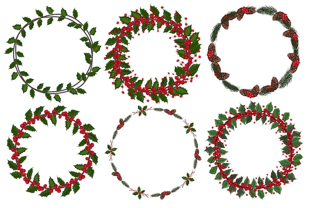 Conjunto de guirlanda de natal com elementos florais de inverno. ilustração vetorial