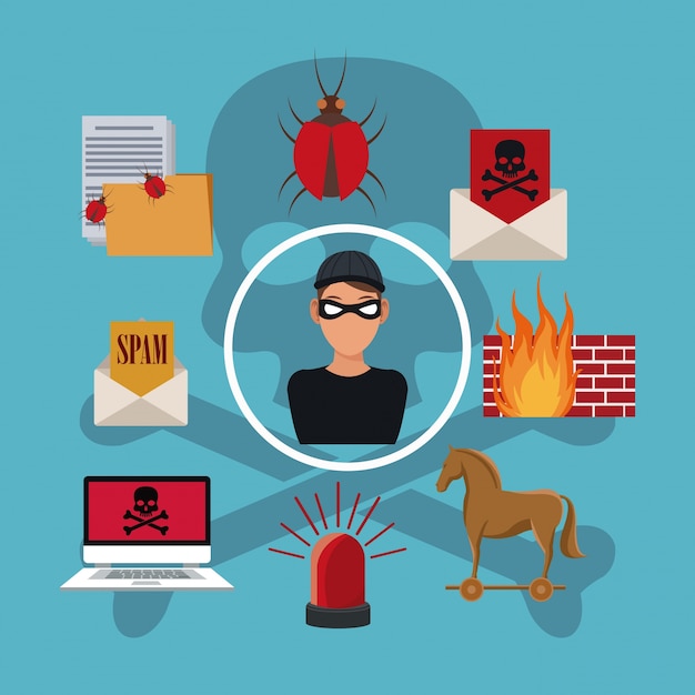 Vetor conjunto de hackers e ícones
