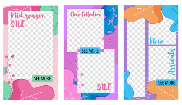 Conjunto de histórias criativas de insta em estilo floral