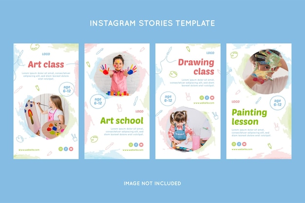 Vetor conjunto de histórias do instagram de desenho infantil