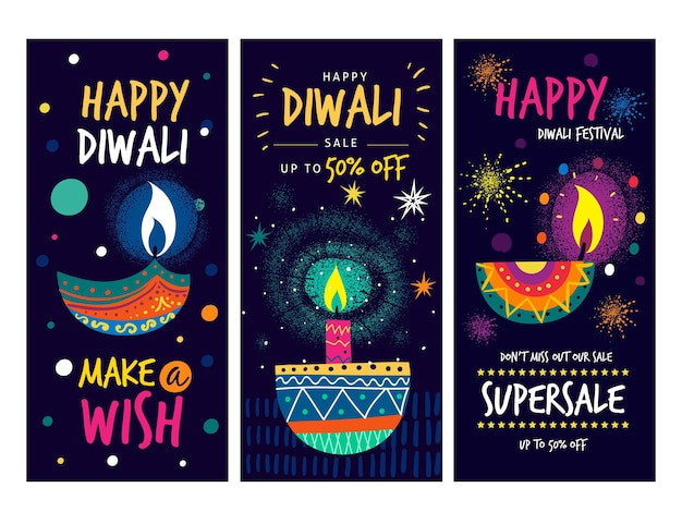 Vetor conjunto de histórias do instagram para promoção de eventos diwali