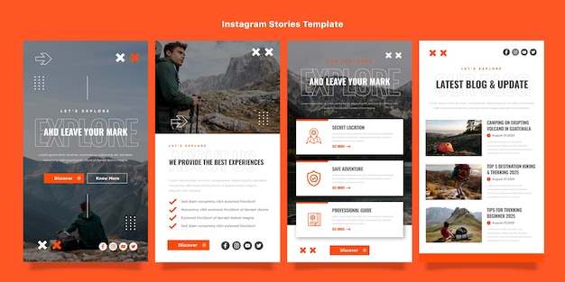 Conjunto de histórias instagram de trekking de design plano