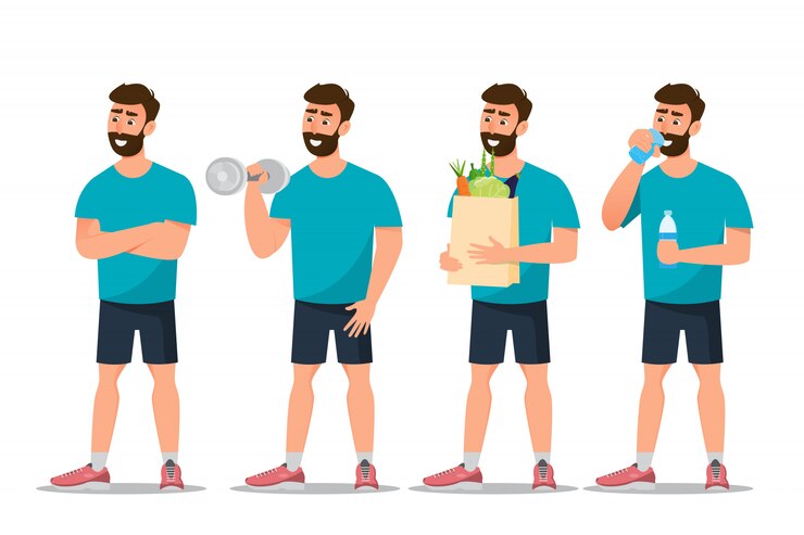 Vetor conjunto de homem exercício no ginásio em um fundo branco