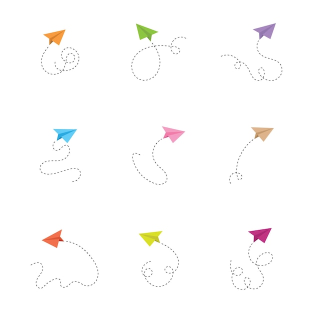 Conjunto de ícone de avião de papel com ilustração vetorial de cores diferentes
