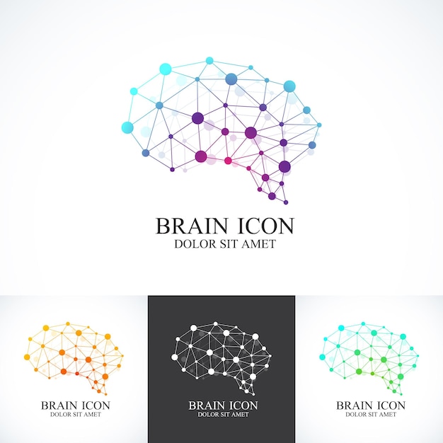 Vetor conjunto de ícone de design de conceito criativo de cérebro de modelo vetorial colorido