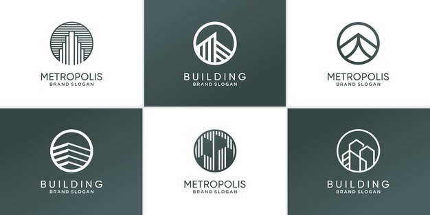 Conjunto de ícone de logotipo de edifício moderno abstrato vetor premium