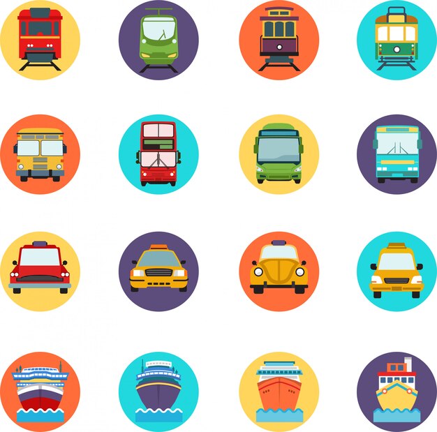 Conjunto de ícone de transporte. Com muitos tipos de veículos