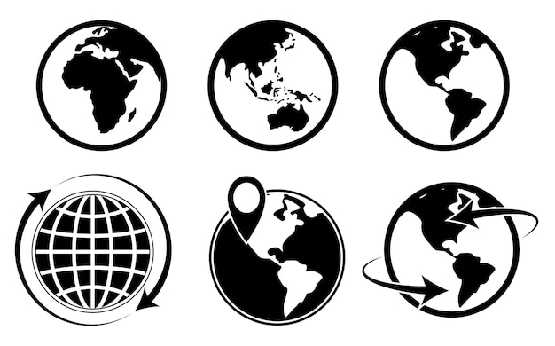 Conjunto de ícone do globo do mapa do mundo isolado