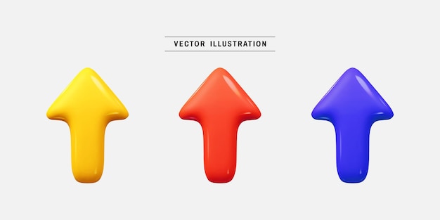 Conjunto de ícones 3d de setas coloridas ilustração vetorial realista em estilo minimalista de desenho animado