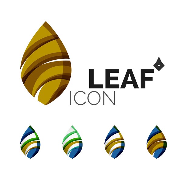 Conjunto de ícones abstratos de folha ecológica, logotipo de negócios, conceitos de natureza, design geométrico moderno limpo