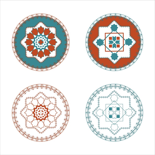 Conjunto de ícones abstratos de padrão árabe espirógrafos vetoriais de símbolo arredondado luxuoso abstrato geométrico
