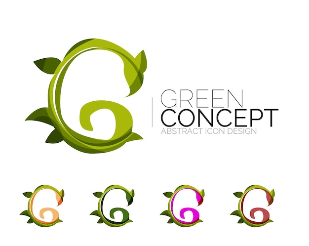 Conjunto de ícones abstratos de plantas ecológicas logotipo de negócios natureza verde conceitos limpam o design geométrico moderno