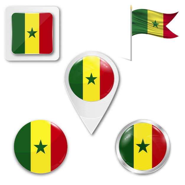 Vetor conjunto de ícones bandeira nacional do senegal