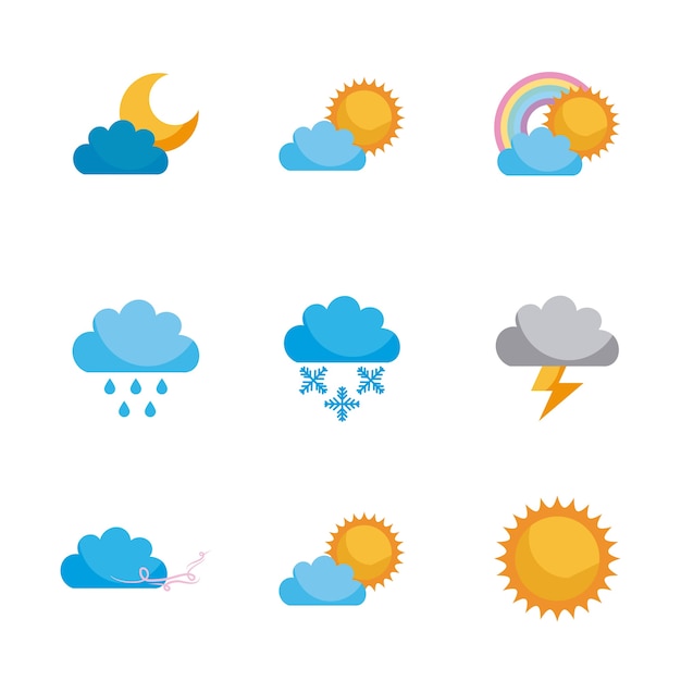 Conjunto de ícones cartoon clima