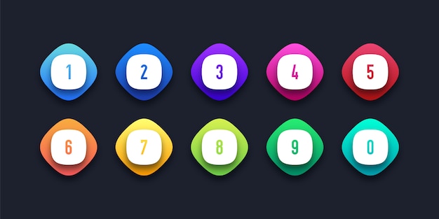 Conjunto de ícones coloridos com número de ponto de bala