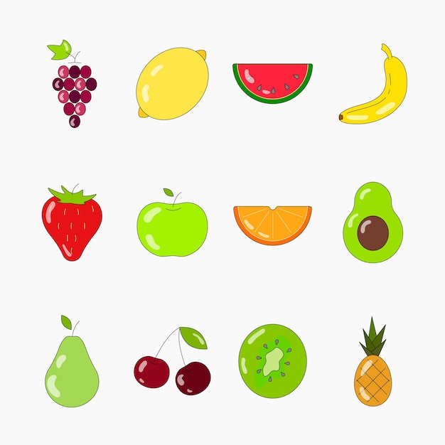 Conjunto de ícones coloridos de frutas ícones de linha de ilustração vetorial plana definidos para web móvel e design de menu conceito de comida