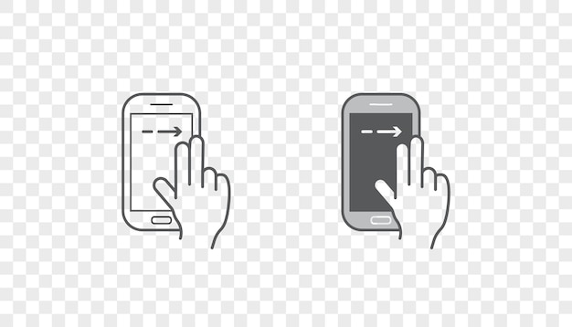 Conjunto de ícones com as mãos segurando um dispositivo inteligente com gestos