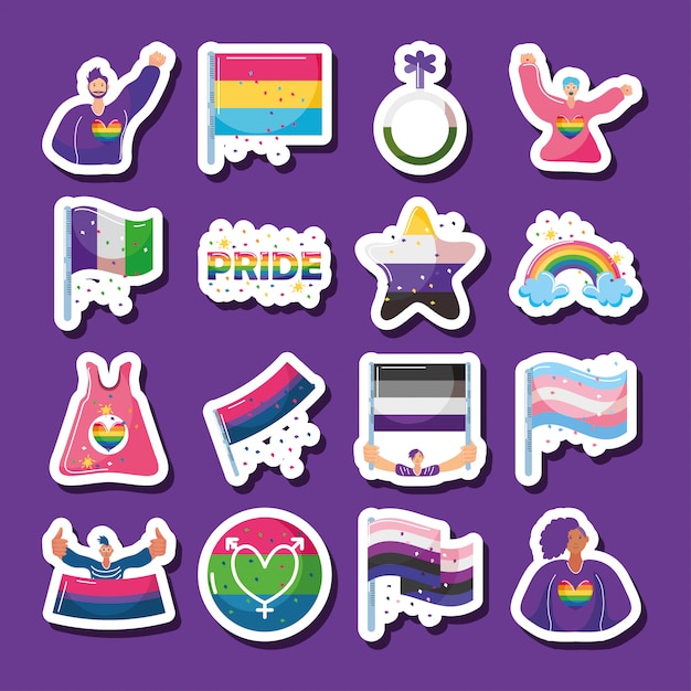 Conjunto de ícones com símbolos da comunidade lgbtq